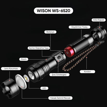 Şarj Edilebilir El Feneri - Wison - 5000 Lümen - 50 Watt