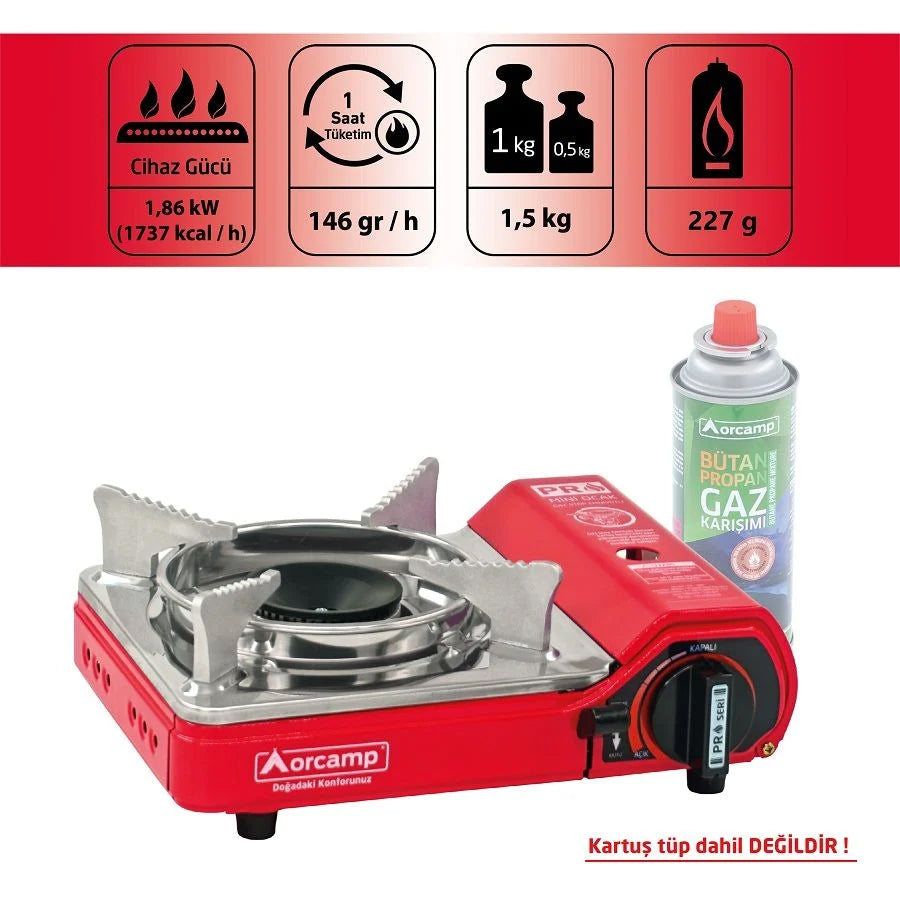 Tekli Çantalı Mini Portatif Ocak - Orcamp - Kırmızı (CK-506)