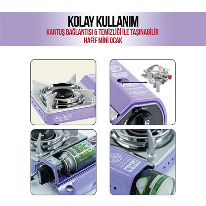 Tekli Çantalı Mini Portatif Ocak - Orcamp - Mor (CK-506)