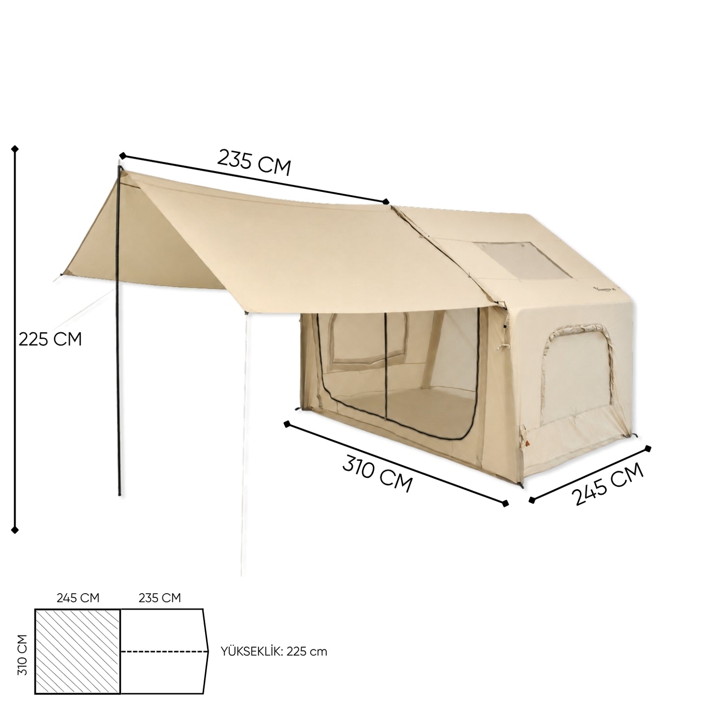 Tenteli Şişme Çadır - Baca Çıkışlı - FreeCamp Turbo Canopy - 8 Kişilik - 8 m²